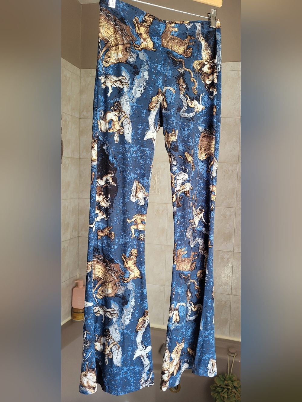 Bear Dance Blue & Gold Celestial Print Boot Cut Pants